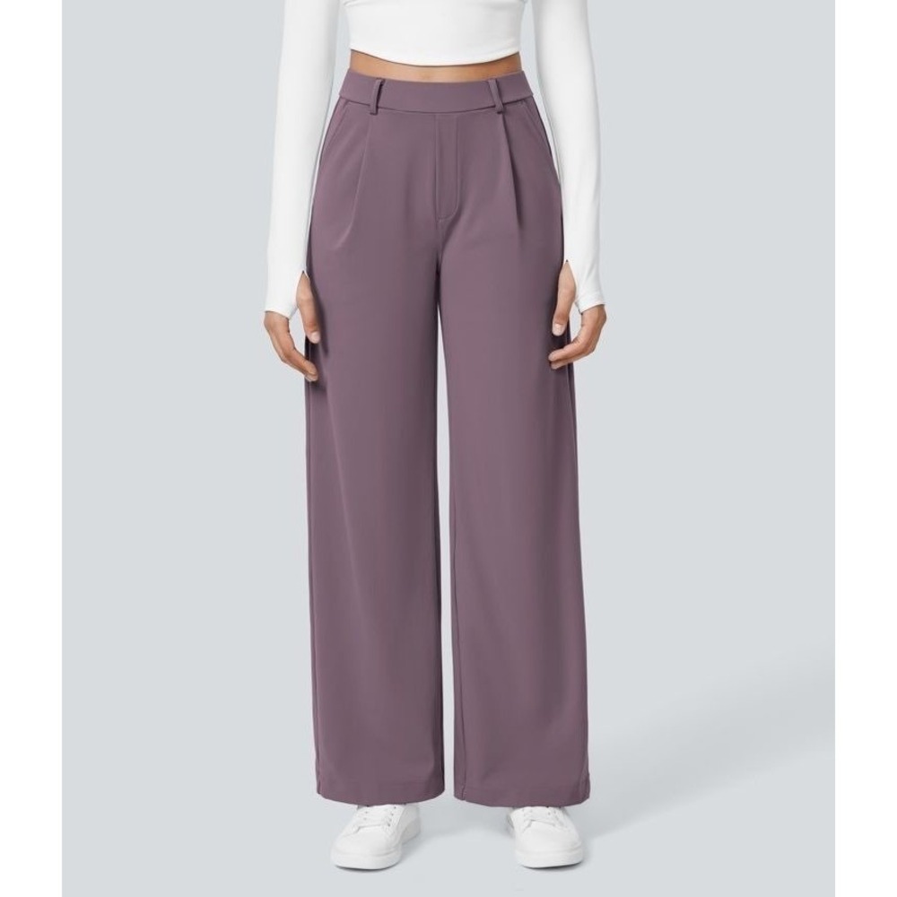 Halara Flex DayStretch High Waisted Pocket Straight Leg Pants Nebula Purple Sz L